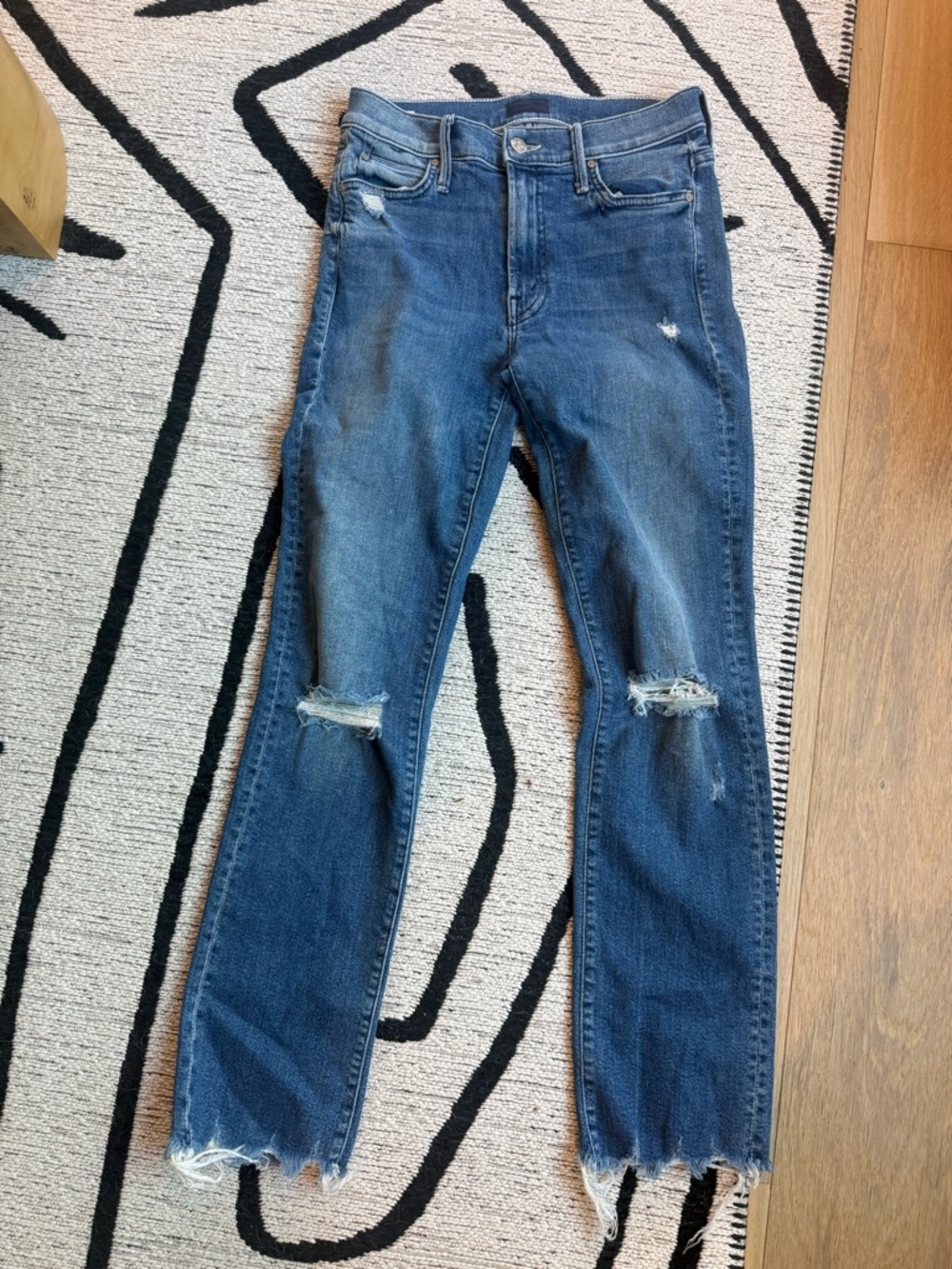 MOTHER Blue The Rascal Ankle Chew Denim Jeans Revolve